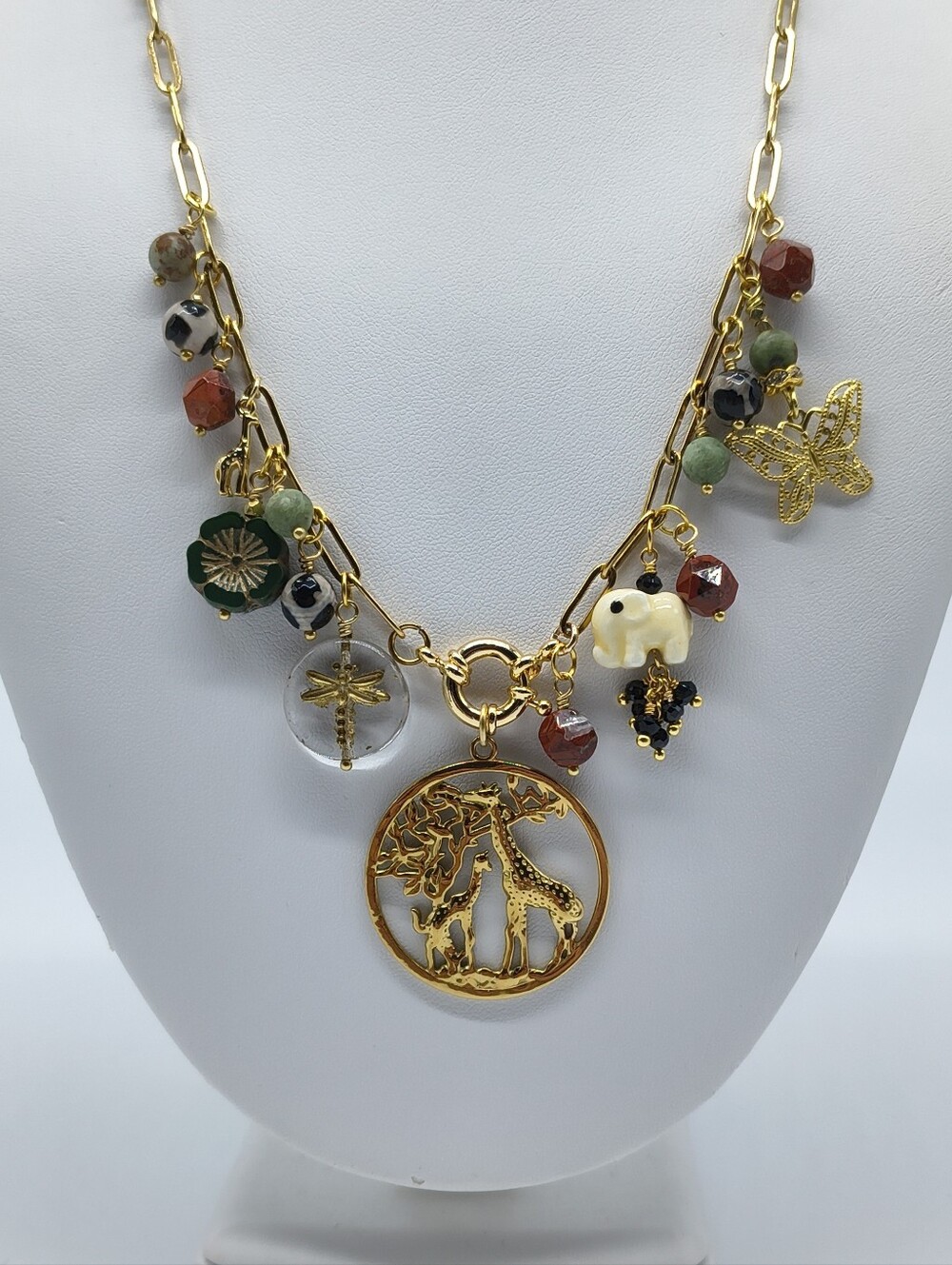 Safari Themed Gemstone Charm Necklace